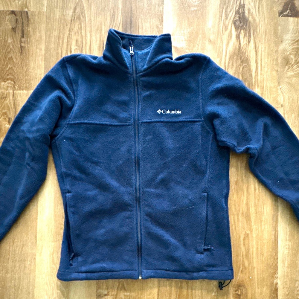 Columbia womens Navy Full Zip Fleece Jacket w/ Pockets Stand-Up Collar Size M